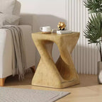Modern Spiral Side Table with Hollow Center, Wood Grain Texture Magnesium Oxide Coffee Table for Living Room Bedroom