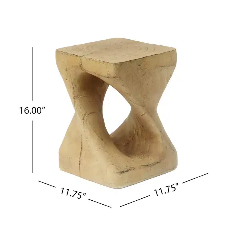 Modern Spiral Side Table with Hollow Center, Wood Grain Texture Magnesium Oxide Coffee Table for Living Room Bedroom