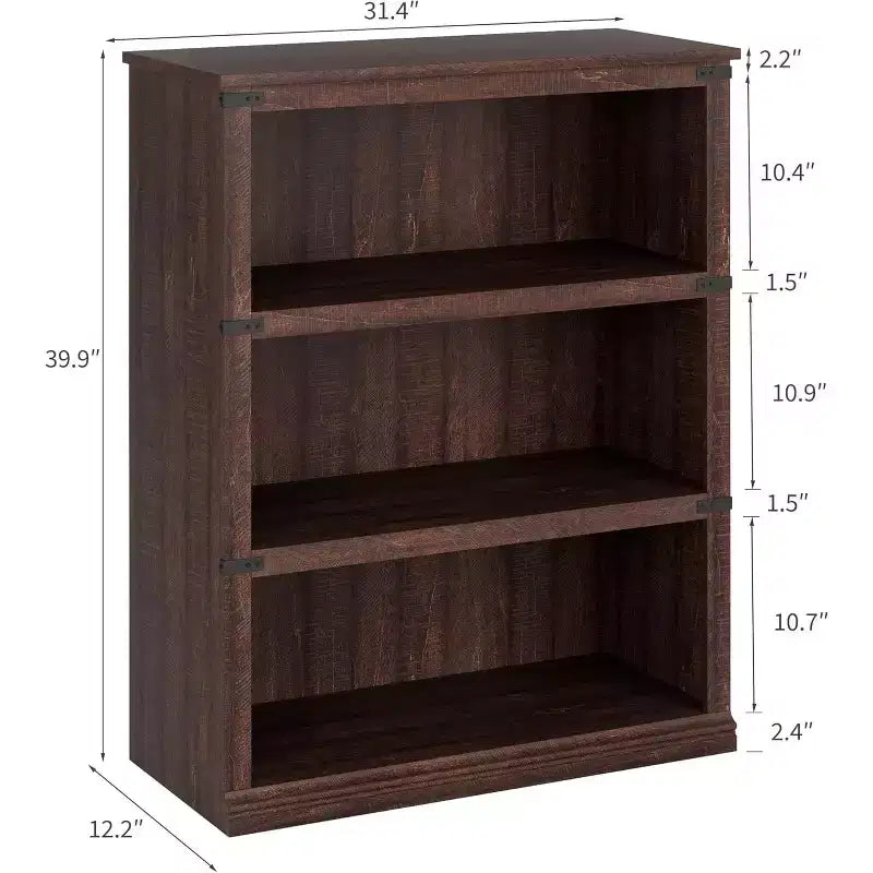 3-Tier Farmhouse Bookcase with Storage, Wooden 3-Shelf Low Bookcase for Home Office, Living Room, Bedroom