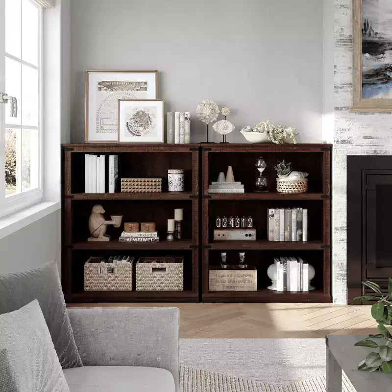 3-Tier Farmhouse Bookcase with Storage, Wooden 3-Shelf Low Bookcase for Home Office, Living Room, Bedroom