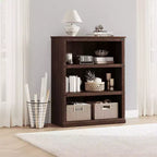 3-Tier Farmhouse Bookcase with Storage, Wooden 3-Shelf Low Bookcase for Home Office, Living Room, Bedroom