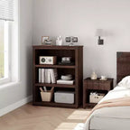 3-Tier Farmhouse Bookcase with Storage, Wooden 3-Shelf Low Bookcase for Home Office, Living Room, Bedroom