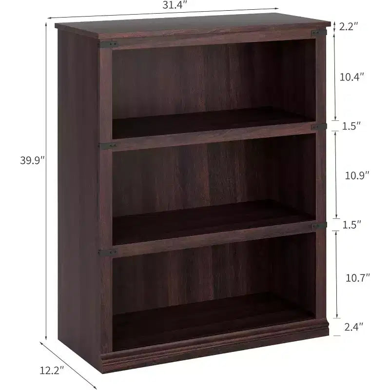 3-Tier Farmhouse Bookcase with Storage, Wooden 3-Shelf Low Bookcase for Home Office, Living Room, Bedroom