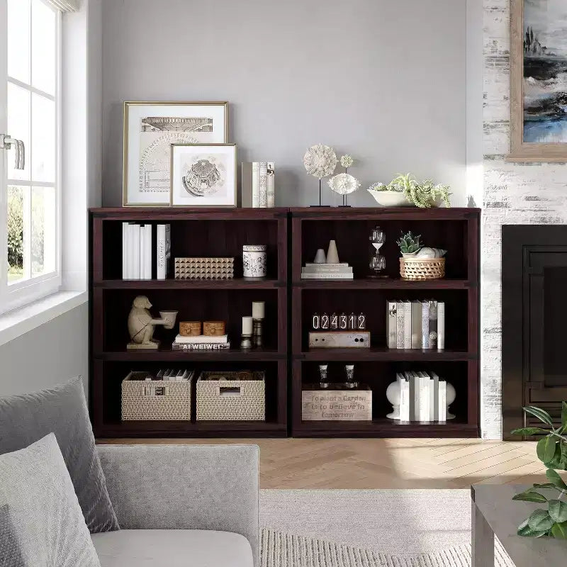 3-Tier Farmhouse Bookcase with Storage, Wooden 3-Shelf Low Bookcase for Home Office, Living Room, Bedroom