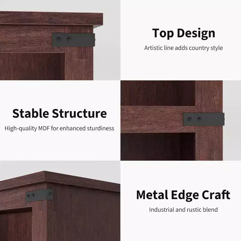 3-Tier Farmhouse Bookcase with Storage, Wooden 3-Shelf Low Bookcase for Home Office, Living Room, Bedroom