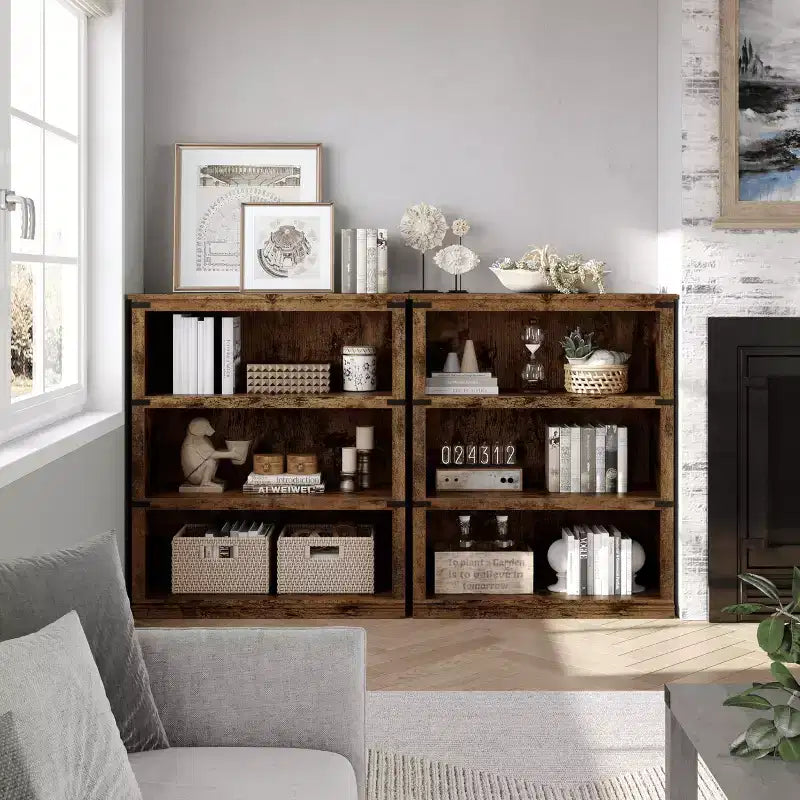 3-Tier Farmhouse Bookcase with Storage, Wooden 3-Shelf Low Bookcase for Home Office, Living Room, Bedroom