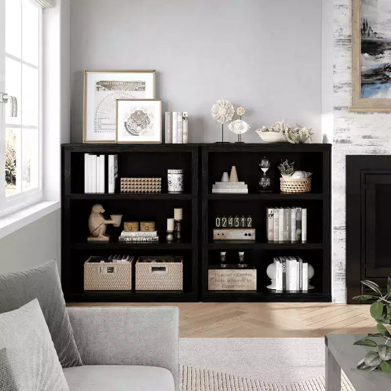 3-Tier Farmhouse Bookcase with Storage, Wooden 3-Shelf Low Bookcase for Home Office, Living Room, Bedroom