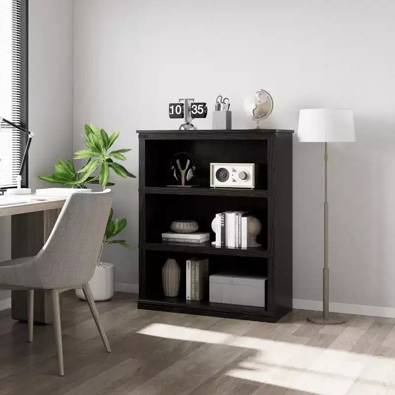 3-Tier Farmhouse Bookcase with Storage, Wooden 3-Shelf Low Bookcase for Home Office, Living Room, Bedroom