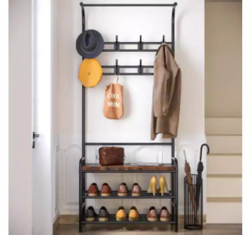 ?Hall Tree with Shoe Bench, Metal + Particle Board