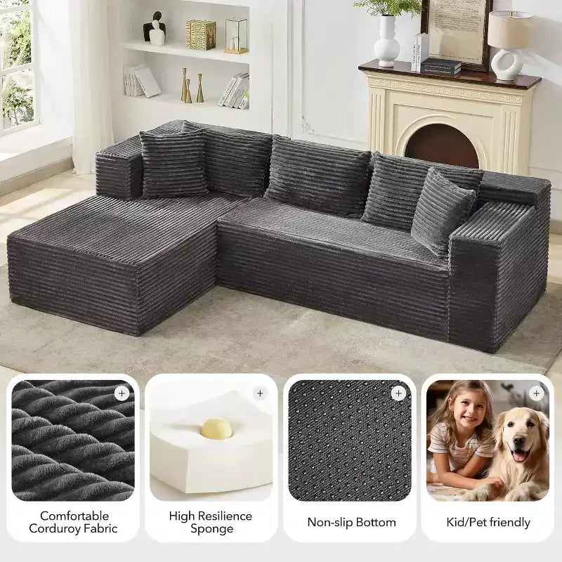 106-Inch L-Shaped Sectional Couch, Modern Modular Sofa with Chaise, Deep Seat Upholstered Furniture for Living Room