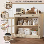 35.4 Modern Sideboard Buffet Cabinet with Glass Door, Storage & Drawers - Versatile Dining Room and Kitchen Storage Solution
