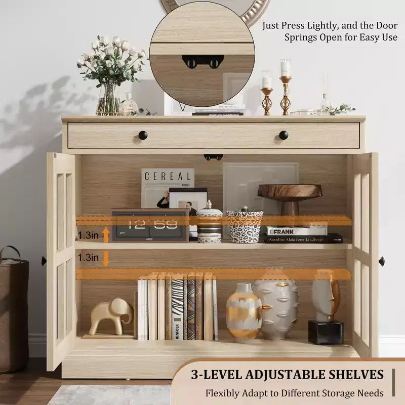 35.4 Modern Sideboard Buffet Cabinet with Glass Door, Storage & Drawers - Versatile Dining Room and Kitchen Storage Solution