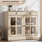 35.4 Modern Sideboard Buffet Cabinet with Glass Door, Storage & Drawers - Versatile Dining Room and Kitchen Storage Solution
