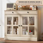 35.4 Modern Sideboard Buffet Cabinet with Glass Door, Storage & Drawers - Versatile Dining Room and Kitchen Storage Solution