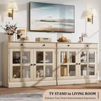 35.4 Modern Sideboard Buffet Cabinet with Glass Door, Storage & Drawers - Versatile Dining Room and Kitchen Storage Solution