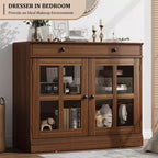 35.4 Modern Sideboard Buffet Cabinet with Glass Door, Storage & Drawers - Versatile Dining Room and Kitchen Storage Solution