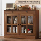 35.4 Modern Sideboard Buffet Cabinet with Glass Door, Storage & Drawers - Versatile Dining Room and Kitchen Storage Solution