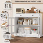 35.4 Modern Sideboard Buffet Cabinet with Glass Door, Storage & Drawers - Versatile Dining Room and Kitchen Storage Solution