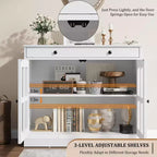 35.4 Modern Sideboard Buffet Cabinet with Glass Door, Storage & Drawers - Versatile Dining Room and Kitchen Storage Solution