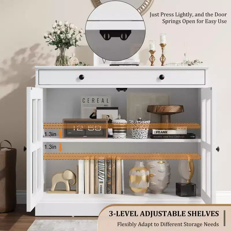 35.4 Modern Sideboard Buffet Cabinet with Glass Door, Storage & Drawers - Versatile Dining Room and Kitchen Storage Solution