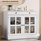 35.4 Modern Sideboard Buffet Cabinet with Glass Door, Storage & Drawers - Versatile Dining Room and Kitchen Storage Solution