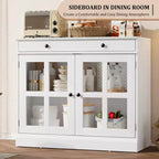 35.4 Modern Sideboard Buffet Cabinet with Glass Door, Storage & Drawers - Versatile Dining Room and Kitchen Storage Solution