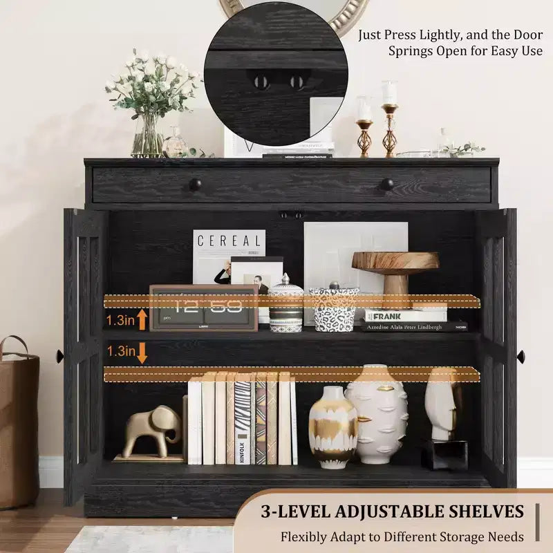 35.4 Modern Sideboard Buffet Cabinet with Glass Door, Storage & Drawers - Versatile Dining Room and Kitchen Storage Solution