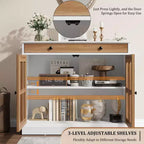 35.4 Modern Sideboard Buffet Cabinet with Glass Door, Storage & Drawers - Versatile Dining Room and Kitchen Storage Solution