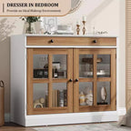 35.4 Modern Sideboard Buffet Cabinet with Glass Door, Storage & Drawers - Versatile Dining Room and Kitchen Storage Solution