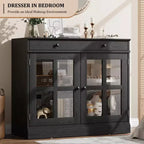 35.4 Modern Sideboard Buffet Cabinet with Glass Door, Storage & Drawers - Versatile Dining Room and Kitchen Storage Solution