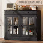 35.4 Modern Sideboard Buffet Cabinet with Glass Door, Storage & Drawers - Versatile Dining Room and Kitchen Storage Solution