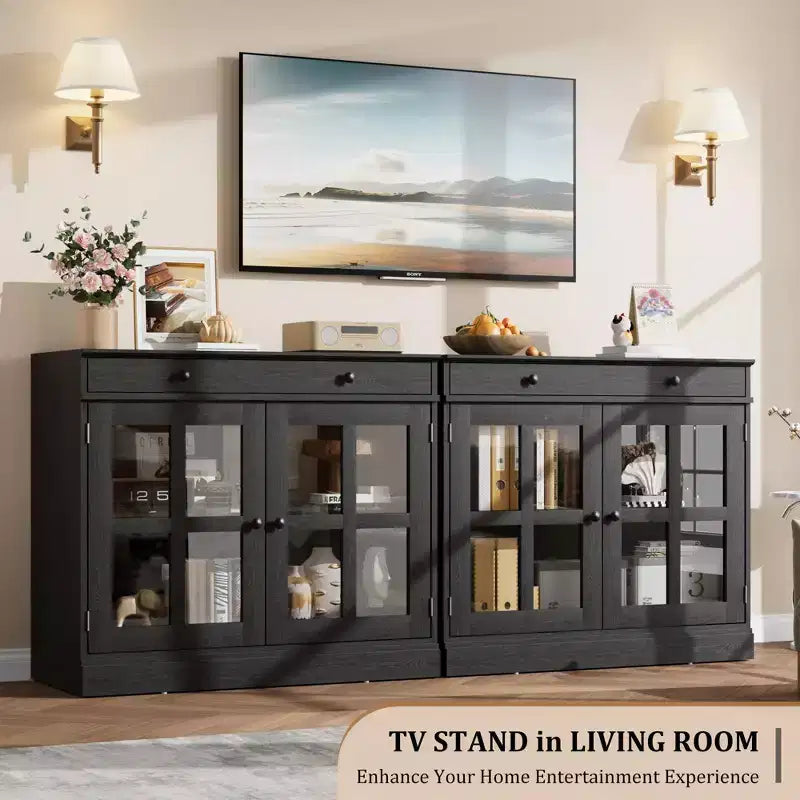 35.4 Modern Sideboard Buffet Cabinet with Glass Door, Storage & Drawers - Versatile Dining Room and Kitchen Storage Solution
