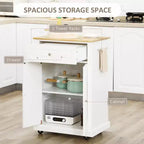 White Natural Wood Top 18 in. Kitchen Island with 1-Storage Cabinets, 1-Drawers, and 4-Lockable Wheels