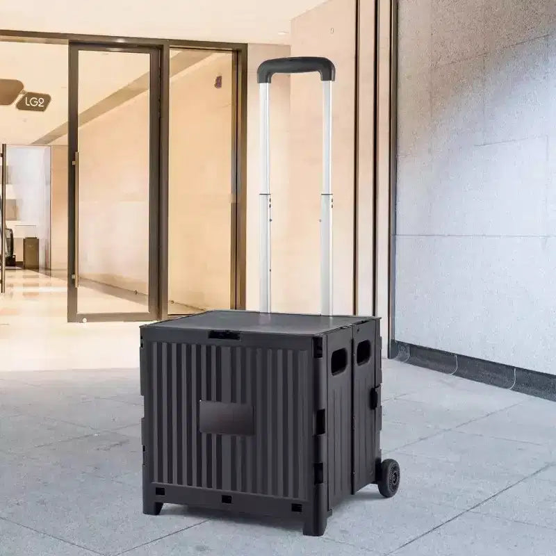 Chariot utilitaire pliable avec poignée télescopique, caisse roulante portable de 80 lb pour voyage, shopping et bureau, noir