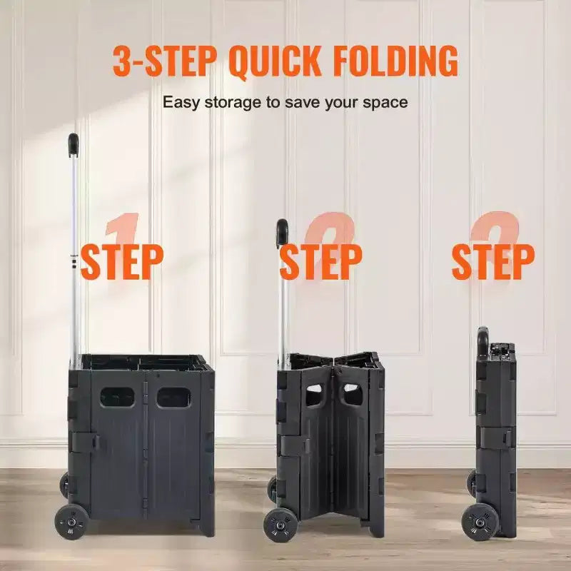 Chariot utilitaire pliable avec poignée télescopique, caisse roulante portable de 80 lb pour voyage, shopping et bureau, noir