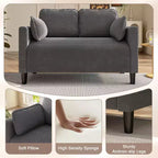 Modern Small Soft Corduroy Loveseat Sofa with Pillows & Side Pockets,Solid Wood Frame Futon Couch for Living Room,Dorm