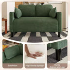 Modern Small Soft Corduroy Loveseat Sofa with Pillows & Side Pockets,Solid Wood Frame Futon Couch for Living Room,Dorm