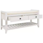 Banc de rangement en bois style ferme avec 2 tiroirs et porte-chaussures, banc d'entrée vieilli avec coussin pour chambre, salon