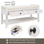 Banc de rangement en bois style ferme avec 2 tiroirs et porte-chaussures, banc d'entrée vieilli avec coussin pour chambre, salon