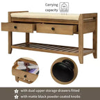 Banc de rangement en bois style ferme avec 2 tiroirs et porte-chaussures, banc d'entrée vieilli avec coussin pour chambre, salon
