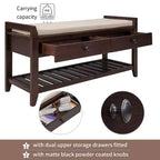 Banc de rangement en bois style ferme avec 2 tiroirs et porte-chaussures, banc d'entrée vieilli avec coussin pour chambre, salon