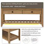 Banc de rangement en bois style ferme avec 2 tiroirs et porte-chaussures, banc d'entrée vieilli avec coussin pour chambre, salon