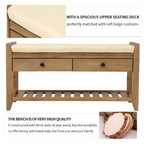 Banc de rangement en bois style ferme avec 2 tiroirs et porte-chaussures, banc d'entrée vieilli avec coussin pour chambre, salon