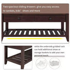 Banc de rangement en bois style ferme avec 2 tiroirs et porte-chaussures, banc d'entrée vieilli avec coussin pour chambre, salon