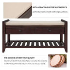 Banc de rangement en bois style ferme avec 2 tiroirs et porte-chaussures, banc d'entrée vieilli avec coussin pour chambre, salon