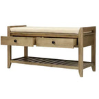 Banc de rangement en bois style ferme avec 2 tiroirs et porte-chaussures, banc d'entrée vieilli avec coussin pour chambre, salon
