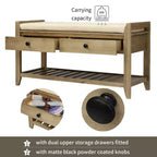 Banc de rangement en bois style ferme avec 2 tiroirs et porte-chaussures, banc d'entrée vieilli avec coussin pour chambre, salon