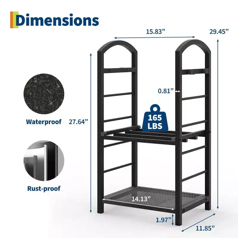 30-Inch Heavy-Duty Firewood Rack with Kindling Hooks - Indoor/Outdoor Steel Log Storage Organizer for Fireplace, Deck or Patio (Silver)