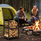 30-Inch Heavy-Duty Firewood Rack with Kindling Hooks - Indoor/Outdoor Steel Log Storage Organizer for Fireplace, Deck or Patio (Silver)