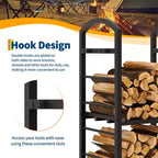 30-Inch Heavy-Duty Firewood Rack with Kindling Hooks - Indoor/Outdoor Steel Log Storage Organizer for Fireplace, Deck or Patio (Silver)